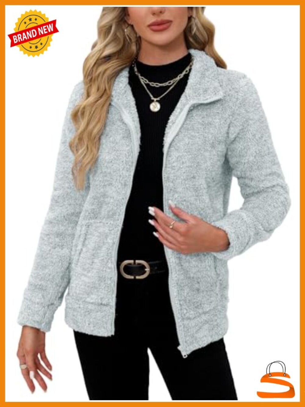 Womens Full Zip Sherpa Fleece Jacket Soft Warm Winter Cardigan